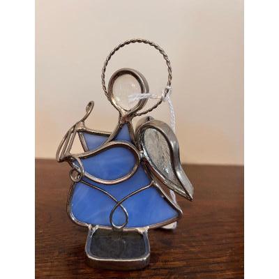 Footed Stained Glass Angel with Harp - small