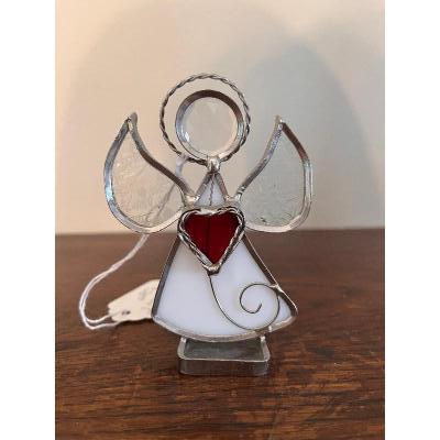 Footed Stained Glass Angel holding a Heart