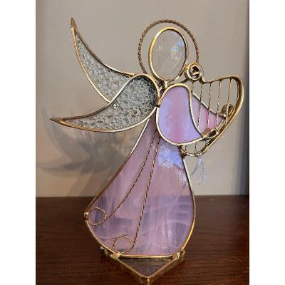 Footed Stained Glass Angel with Harp